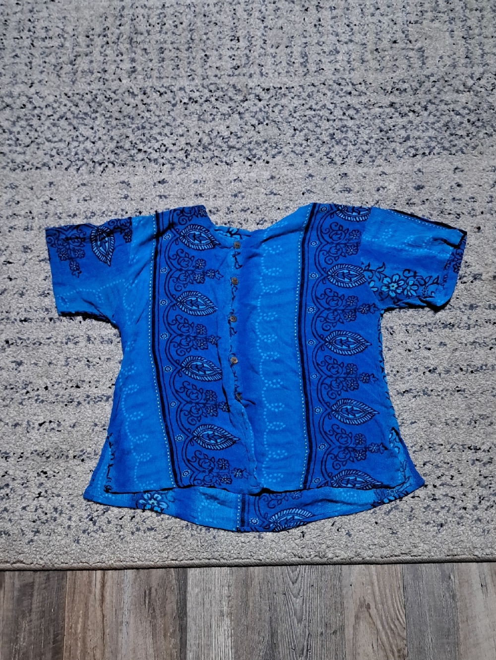 Bright Blue Printed Button-Down Women's Top